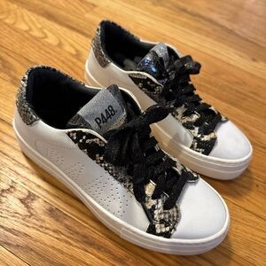 P448 White Women’s Sneakers with Black Snake-Print Accents Size 38